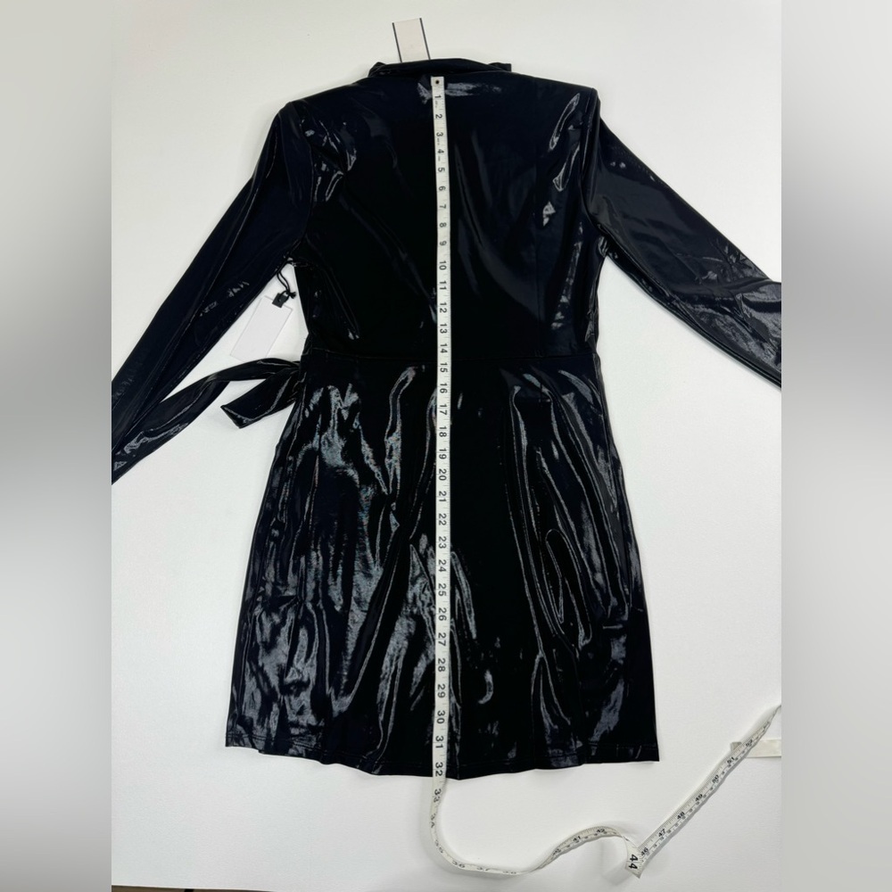 NWT ASTR The Cut Out Patent Long Sleeve Faux Wrap Mini Dress Small - Picture 12 of 16